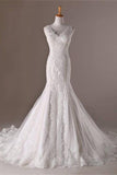 V-neck Long Lace Sweep Train Lace Up Modest Wedding Dresses HZ0509