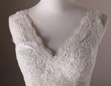 V-neck Long Lace Sweep Train Lace Up Modest Wedding Dresses HZ0509
