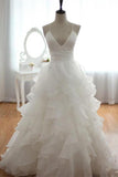 Spaghetti Straps Long V-neck White Backless Wedding Dresses HZ0509