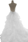 Spaghetti Straps Long V-neck White Backless Wedding Dresses HZ0509