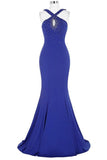 Blue Open Back Long Mermaid Beaded Sexy Prom Dresses HZ0509