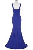 Blue Open Back Long Mermaid Beaded Sexy Prom Dresses HZ0509