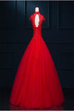 Red Modest Lace Long Puffy Short Sleeves Wedding Dresses HZ0509