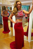 Beaded Two Pieces Mermaid Long Open Back Prom Dresses HZ0509
