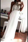 Beading Halter Long Chiffon A-line Open Back Prom Dresses HZ0509