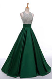 Green Satin Beading Long Simple Cheap Handmade Prom Dresses HZ0509