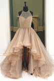 Front Long Back Halter Beading Open Back Prom Dresses HZ0509