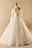Long Sleeves Ball Gown Big Lace Wedding Dresses HZ0509