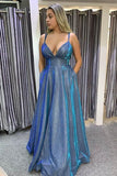 Hot Sexy A Line Spaghetti Straps Blue Long Prom/Evening Dresses HZ0509