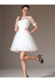White Short Sleeves Lace Beading Beach Wedding Dresses HZ0509