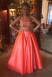 Two Pieces Sleeveless Long Beaded Handmade Prom Dresses HZ0509