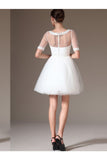 White Short Sleeves Lace Beading Beach Wedding Dresses HZ0509