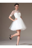 White Short Sleeves Lace Beading Beach Wedding Dresses HZ0509