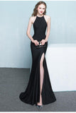 Simple Style Long Sheath Sexy Cheap Black Prom Dresses HZ0509