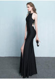 Simple Style Long Sheath Sexy Cheap Black Prom Dresses HZ0509