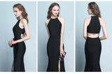 Simple Style Long Sheath Sexy Cheap Black Prom Dresses HZ0509