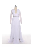 White Chiffon Deep V-neck Long Wedding Dresses HZ0509