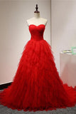 Sweetheart Lace Up Long Sweep Train Cheap A-line Prom Dresses HZ0509