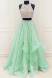 Pieces Mint Beading O-neckline Elegant Beauty Prom Dresses HZ0509