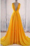 A Line V Neck Criss Cross Back Chiffon Long Prom Dress HZ0509