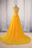 A Line V Neck Criss Cross Back Chiffon Long Prom Dress HZ0509