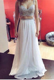 Straps White Chiffon Beaded Long Two Pieces Prom Dresses HZ0509