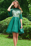Lace High Neck Beading Half Sleeves Tassel Short Homecoming Dresses HZ0509
