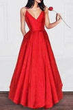 A Line V Neck Satin Spaghetti Straps Long Prom Dress,Girls Graduation Dresses HZ0509