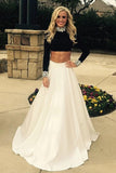 And White Two Pieces A-line Long Sleeves Prom Dresses HZ0509