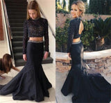 Beaded Long Sleeves Two Pieces Mermaid Backless Prom Dresses HZ0509