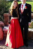 Sleeves Two Pieces Red Skirt Black Lace Prom Dresses For Teens HZ0509