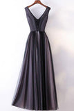 A-line V-neck Lace Appliqued Lace Up Long Prom Dresses Evening Gowns HZ0509