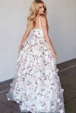 A-line V-neck Straps Floral Lace Long Prom Dresses HZ0509