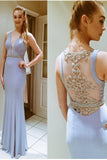 Lavender Long Close Back Beading V-neck Prom Dresses HZ0509