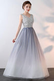 Ombre Beaded A Line Long V Neck Sleeveless Prom Dress HZ0509