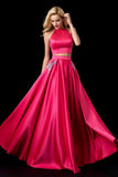Piece Halter Sleeveless Open Back A Line Long Prom Dresses,Evening Dresses HZ0509
