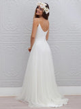 Spaghetti Straps Tulle V-neck Bakcless Sweep Train Beach/Coast Wedding Dress HZ0509