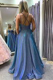 Hot Sexy A Line Spaghetti Straps Blue Long Prom/Evening Dresses HZ0509