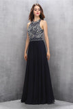 Black Chiffon Beading Charming Long Prom Dresses HZ0509
