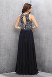 Black Chiffon Beading Charming Long Prom Dresses HZ0509