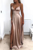 Line Spaghetti Straps Sexy Slit Prom Dresses. Cheap Long Evening Dress HZ0509