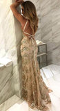 Spaghetti Straps Mermaid Sexy Long Criss Cross Prom Dresses HZ0509