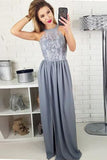 Long Grey Lace Top Sleeveless Split Prom Dresses,Evening Dress HZ0509