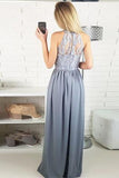 Long Grey Lace Top Sleeveless Split Prom Dresses,Evening Dress HZ0509