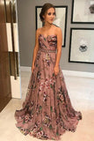 A-Line Sweetheart Sweep Train Floral Printed Chiffon Prom Dress with Beading Split HZ0509