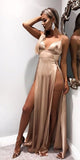 Line Spaghetti Straps Sexy Slit Prom Dresses. Cheap Long Evening Dress HZ0509