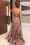 A-Line Sweetheart Sweep Train Floral Printed Chiffon Prom Dress with Beading Split HZ0509