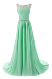 Beautiful Mint Long Chiffon Beading Elegant Prom Dresses HZ0509