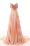 Pink Long Beading High Low Chiffon Prom Dress With Straps HZ0509