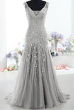 Silver V-neck Long Mermaid Lace Up/ Zipper Prom Evening Dresses HZ0509